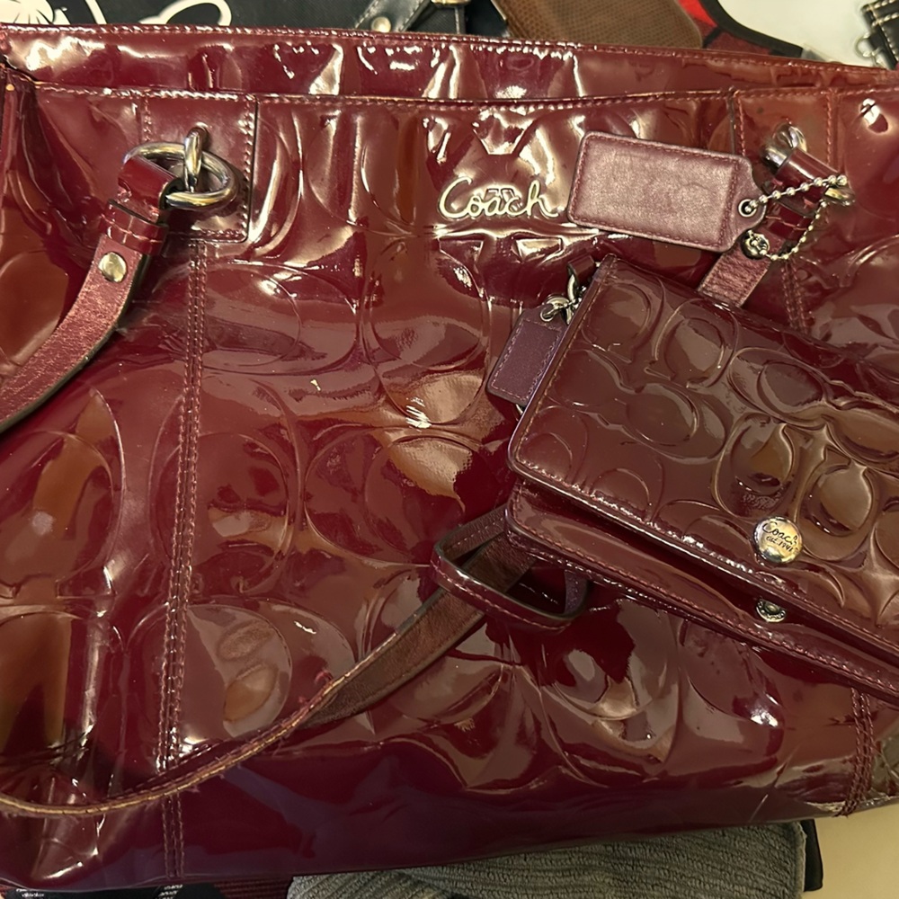 Coach Glossy Burgundy Tote Bag